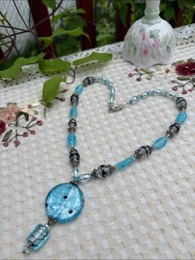 Vintage Handmade Murano lampwork Glass Beaded Statement Necklace#364